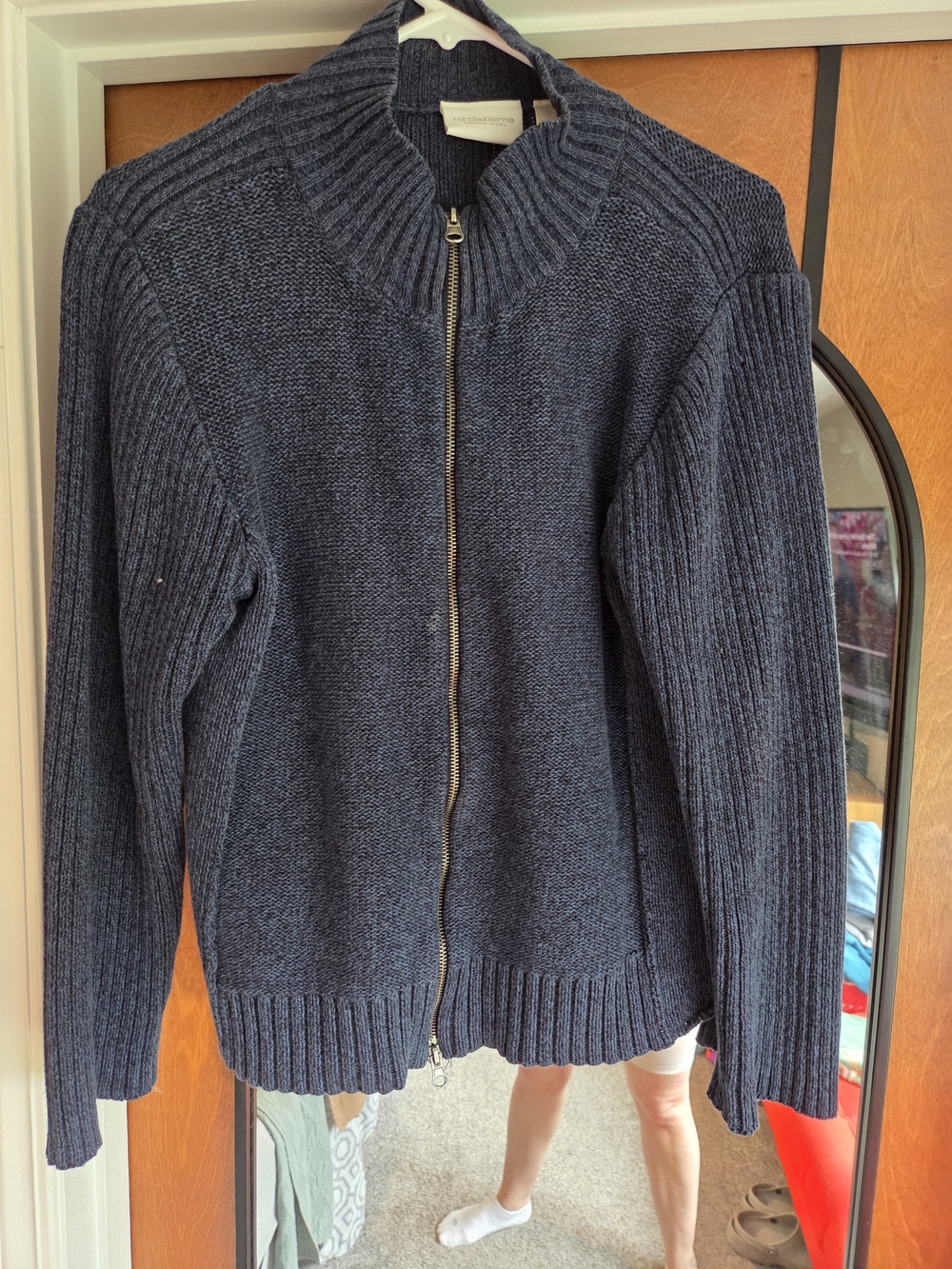 Vintage Liz Claiborne Dark Navy Mock Neck Zip-Front Knit Sweater